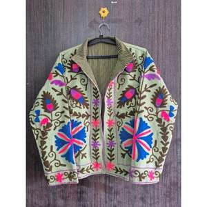 Luxury Bohemian Suzani Winter Coat Reversible Velvet Embroidered <b>Jacket</b> Floral <b>Pattern</b> Handmade Vintage Women's <b>Quilted</b> Stand - Product Image 5