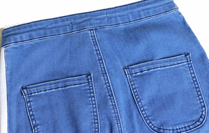 Jean en denim bleu taille haute skinny avec bande latérale contrastante, longueur intégrale, style vintage mignon, décontracté pour femme, idéal pour le printemps - Product Image 6