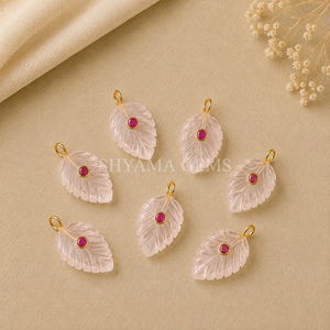 Pendentif en quartz rose incrusté de feuilles 14x10mm, pierre précieuse rose en forme de feuille, pierre libre pour la fabrication de bijoux, pendentif de collier, fourniture artisanale - Product Image 4