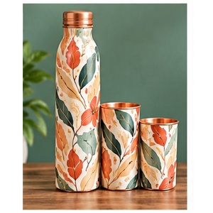 Juego de Botellas de Agua Decorativas de Cobre con Diseño Floral, Portátiles para Viaje - Product Image 1
