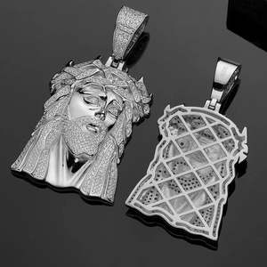 925เงินแท้ชุบโรเดียมตัดยอดเยี่ยมชุด BEZEL iced-OUT missanite คริสเตียน unisex Jesus จี้เสน่ห์ - Product Image 3