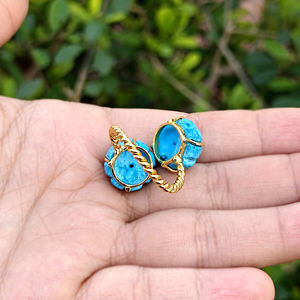 Anillo ajustable de howlita turquesa tallada en forma de melón con doble piedra preciosa, chapado en oro de 18k, latón, estilo floral bohemio, joyería de moda, regalos de aniversario - Product Image 4