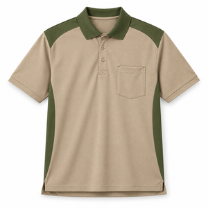 Beige and Olive Green Short Sleeve <b>Polo</b> <b>Shirt</b> <b>with</b> Chest <b>Pocket</b> and Contrast Panels Workwear Team Uniform Casual Wear Club Wear - Product Image 1