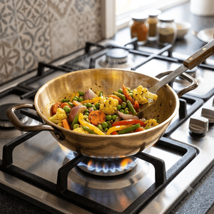 Hammered Brass Fry <b>Pan</b> with Handle | Premium Brass <b>Skillet</b> for Cooking | Traditional Indian Frying <b>Pan</b> | Heavy Duty Kitchen Cook - Product Image 4