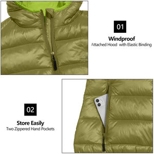 Gilet matelassé sans manches à capuche personnalisé avec logo OEM, en toile écologique, coupe-vent et respirant, style streetwear pour femme - Product Image 5