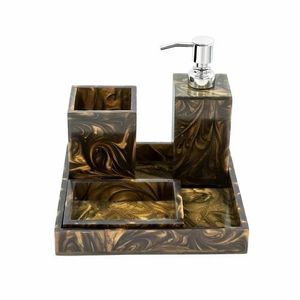 Luxury Resin Eco-Friendly Waterproof Five-Piece Round Bathroom Set Soap Dispenser <b>Toothbrush</b> <b>Holder</b> Tray Easy to Clean - Product Image 1