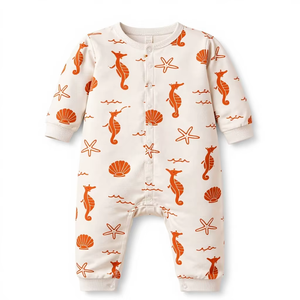 Mono de Bebé de Manga Larga con Botones a Presión, 100% Algodón de Bambú, Tejido Interlock, Suave, Transpirable, de Secado Rápido, Diseño Estampado, Unisex, para Verano - Product Image 1