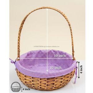 Hand Woven Cane Wicker Kitchen <b>Gift</b> <b>Hamper</b> <b>Basket</b> with Red Gingham Lining Eco-Friendly Multifunction Storage 10x12x4 Inch - Product Image 3