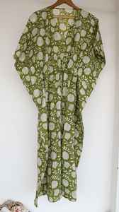 Robe kaftan en coton imprimé indien avec cordon de serrage réglable, vêtement de détente - Product Image 5