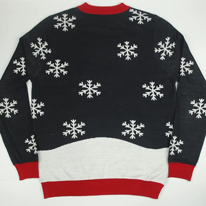 Pull de Noël pour homme, col rond, tricoté, motif de dessin animé Père Noël, arbre, flocon de neige, noir et blanc, hiver, décontracté, coupe classique - Product Image 2