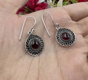 Hot Selling <b>Garnet</b> Gold Plated <b>Earring</b> Handmade Brass Round Gemstone <b>Earring</b> Fashion Statement Jewelry For Women - Product Image 3