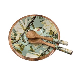 Grand saladier multifonctionnel en bois d'acacia/mangue, écologique, fait main, imprimé Meena, pour fruits et salades, compatible lave-vaisselle - Product Image 3