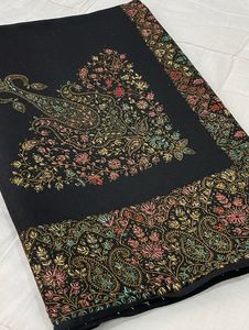 Women's Long <b>Wool</b> Eco-Friendly Shawl Beige Embroidered Red Border Winter <b>Wrap</b> Scarf - Product Image 6