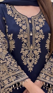 Dark Blue Georgette Sequence Embroidery Long Kurti Palazzo Dupatta <b>Suit</b> Set <b>Fancy</b> Party Wear Ethnic Dress For Women - Product Image 4