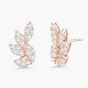 Boucles d'oreilles clous incurvées en diamant de laboratoire, or 14K, taille marquise, motif branche de vigne, fabricant de bijoux en gros - Product Image 3