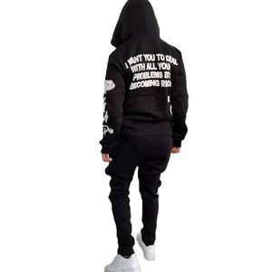 เสื้อฮู้ดผ้าคอตตอนโอเวอร์ไซส์สำหรับผู้ชายชุดวอร์มผ้าคอตตอนแบบสวมหัวมีฮู้ดพิมพ์ลายแบบสวมหัวพร้อมกางเกงวิ่ง - Product Image 2