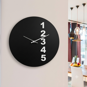 Horloge murale moderne minimaliste en acrylique noir, chiffres verticaux uniques, mouvement à quartz silencieux, horloge murale ronde, décoration pour la maison et le salon - Product Image 1