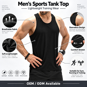 Wholesale <b>Men</b>’s Performance Tank Tops Workout Set Sleeveless <b>Sports</b> Top Elastic Waist Shorts Stretch Fitness Training Wear <b>Vest</b> - Product Image 2