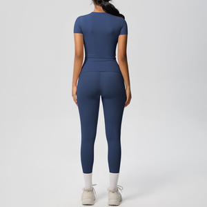 Ensemble de yoga 2 pièces sans bretelles pour femmes, respirant, imprimé, manches courtes, taille haute, longueur intégrale, vêtements de sport sans couture - Product Image 2