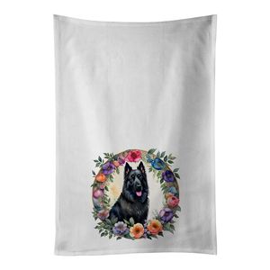 Juego de toallas de cocina decorativas con flores de Perro Pastor Belga, 2 Toallas blancas para platos, 1 mano, cara, pelo, Yoga, té, paño de cocina, toalla de 19 \ "X 28 \" - Product Image 1