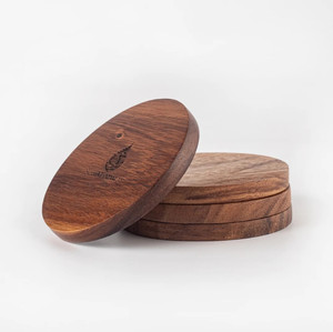 Set de table en bois d'acacia, soucoupes en bois massif, sous-verres, ensemble de 4 à 6 petits sous-verres ronds - Product Image 2