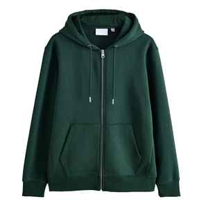 Sudadera con Capucha y Cierre para Hombre, Color Verde Oscuro, Corte Regular, Color Sólido, Informal, Material de Felpa de Algodón, Diseño Tejido, para Otoño - Product Image 3