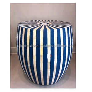 Mesa redonda de lado con incrustaciones de hueso, taburete redondo con patrón de Horror, blanco y negro, para natural y pulido, la mejor calidad - Product Image 3