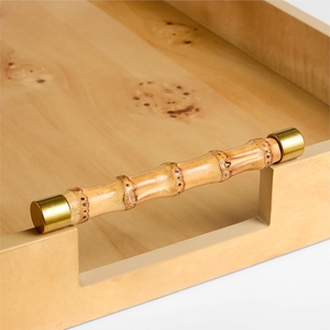 Ensemble de plateaux de service en bois élégants avec finition en bois de burl naturel et poignées uniques de style bambou pour un service alimentaire élégant - Product Image 3