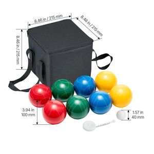 Set di Bocce da 100mm con 8 Palline in Resina (Rosso/Verde/Blu/Giallo), 1 Pallino, Borsa per il Trasporto e Corda di Misurazione - Gioco da Esterno - Product Image 1