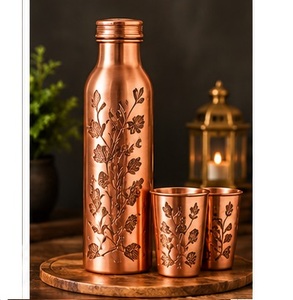 Minimalist Copper <b>Water</b> <b>Bottle</b> Set with Lid and 2 Cups Mountain Engraved <b>Metal</b> Flask Portable Outdoor Drinkware - Product Image 6