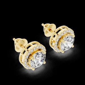 Boucles d'oreilles clous en moissanite, clous halo ronds, boucles d'oreilles alternatives en argent sterling, bijoux minimalistes délicats, cadeau pour lui - Product Image 1