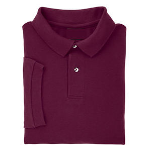 Polo de Algodón de Manga Corta para Hombre, Color Sólido, Corte Regular, Tejido Informal, Teñido Liso, Rojo Vino - Product Image 1