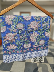 Blue Block Print <b>Sarong</b> Pareo Scarf Beach <b>Bikini</b> Cover Up Bachelorette Party Scarf blue floral vine hand block print cotton - Product Image 3