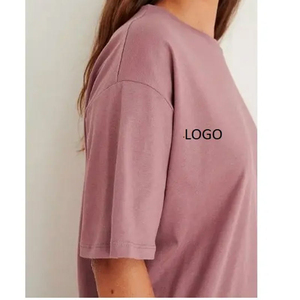 T-shirt en jersey rose à manches courtes et col rond pour femme, coupe ample, avec logo, couleur unie, décontracté, toutes saisons - Product Image 2