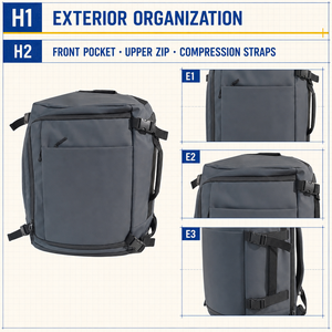Waterproof <b>Charcoal</b> Grey Travel Carry On Laptop Backpack Large Capacity Business Weekender Backpack With Compression Buckles - Product Image 3
