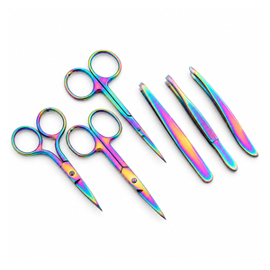 Ensemble de ciseaux et pinces à cils en acier inoxydable arc-en-ciel, outils de précision pour l'extension des cils - Product Image 3