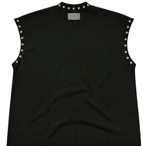 Custom Metal Style Studded Collar Crown of Thorns Jesus Graphic Black Cotton Sleeveless Tank <b>Top</b> Men Heavy - Product Image 2