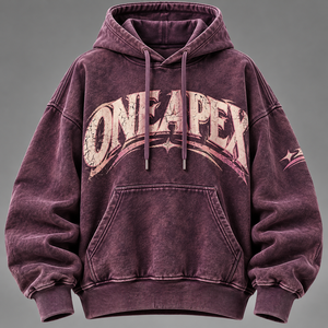 Custom <b>Vintage</b> Plum Purple <b>Oversized</b> Hoodie Distressed ONEAPEX Graphic Logo Unisex Streetwear Washed Fleece Pullover <b>Sweatshirt</b> - Product Image 6