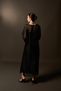 Robe de maternité décontractée et élégante en organza transparent à manches longues, col rond en soie, coupe droite ample, pour l'été, ODM - Product Image 4