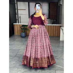 DISEÑADOR SUAVE SEDA KALAMKARI ESTAMPADO TRABAJO SOLO VESTIDO VINO - Product Image 3