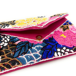 Custom Designer Colorful Floral Beaded Foldable Magnetic Closure Clutch <b>Bag</b> Handmade Envelope Evening Purse Casual Handbag Party - Product Image 3