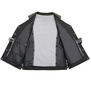 Gilet en cuir véritable pour homme, noir, sans manches, style motard, personnalisable, boutons sur le devant, lacets sur les côtés, gilet de motard tendance - Product Image 3