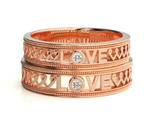 925 Sterling <b>Silver</b> Rose Gold Plated LOVE Couple <b>Rings</b> - Product Image 3