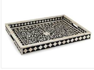 Elegant <b>Black</b> Floral Bone Inlay Serving Tray Handmade Premium Quality Decorative Serving tray by Curio Craft - Product Image 3