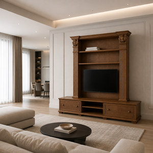 Mueble de TV de Madera de Teca Clásico Personalizado, Mueble de Entretenimiento de Lujo para Hoteles, Villas, Apartamentos y Proyectos de Hostelería - Product Image 5