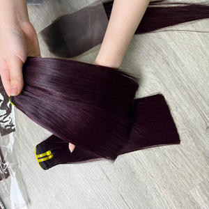 Factory Price 100% Raw Virgin Vietnamese Human Weft Lace Wig Bone Straight <b>Burgundy</b> Color Super Double Drawn Hair Extensions - Product Image 6