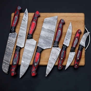 Ensemble de 8 couteaux de chef professionnels à manche en bois, en acier Damas, très demandés, pour cuisine - Product Image 4