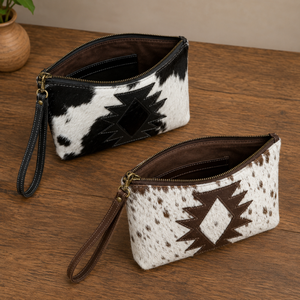 กระเป๋าใส่เครื่องสำอางหนังวัวแท้ |   กระเป๋าเครื่องสำอางแบบตะวันตก Aztec Hair-On พร้อมซิป, กล่องจัดระเบียบเครื่องสำอาง, รับผลิตตามแบบ OEM - Product Image 4
