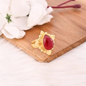 Elegant Hydro Nano Garnet Gold Plated Brass Handmade <b>Adjustable</b> Trendy Gemstone <b>Ring</b> - Product Image 3