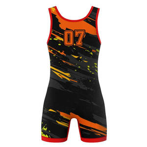 Singlet de Lucha Libre para Hombre, Sin Mangas, Ajuste Ceñido, Sublimado, Estampado Negro, Naranja y Verde, Cuello Redondo, Spandex, Ropa Deportiva de Alta Calidad - Product Image 5